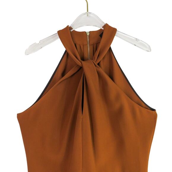 Zara Woman Orange Brown Halter Keyhole Sheath Dress Midi Sleeveless Dress Large - Picture 3 of 8